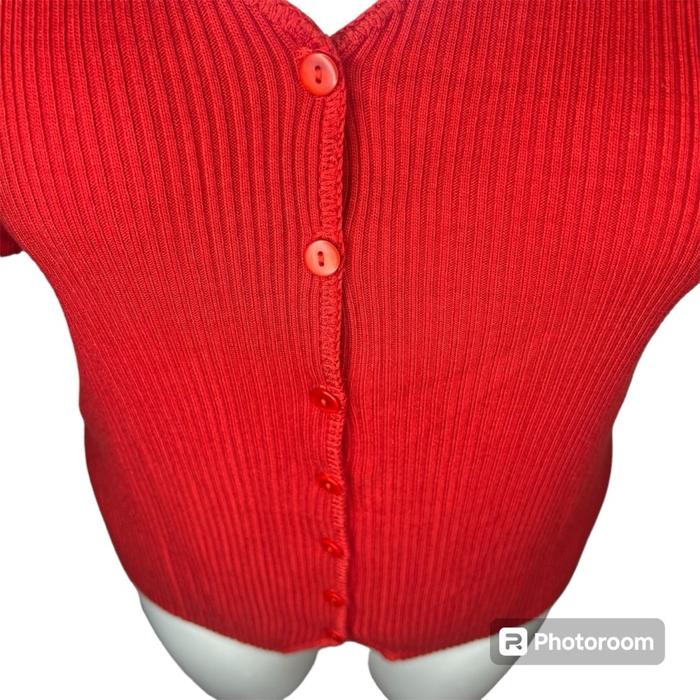 Red Ribbed Short Sleeve Button Front Top Size 1X - Picture 8 of 16